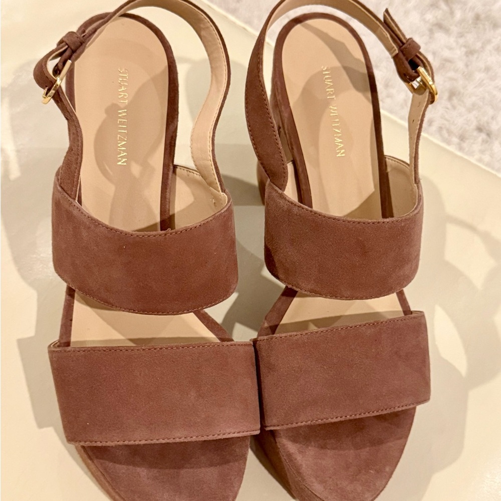 Stuart Weitzman Brown-Taupe Suede Sandals